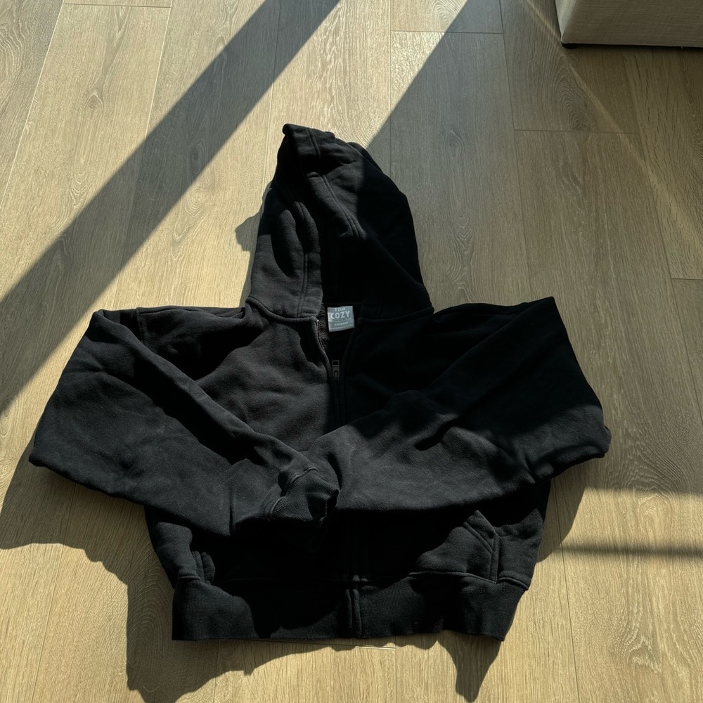 TNA Cozy Fleece Cropped Zip Up Sweatshirt - Black